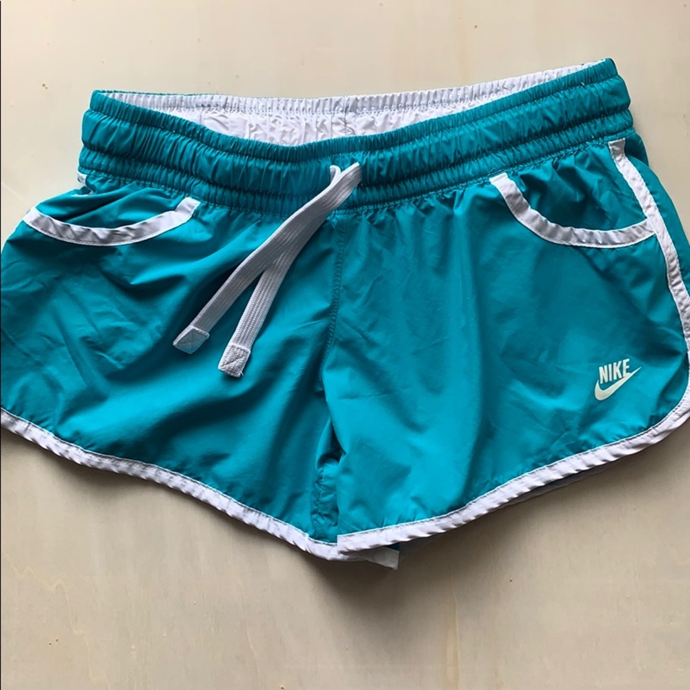 Nike Aqua & White Drawstring Shorts w/ Pockets